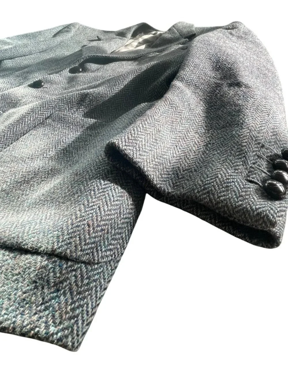 Holland & Sherry Mens Wool Herringbone Blazer In Gray With Satin Lining Size XL